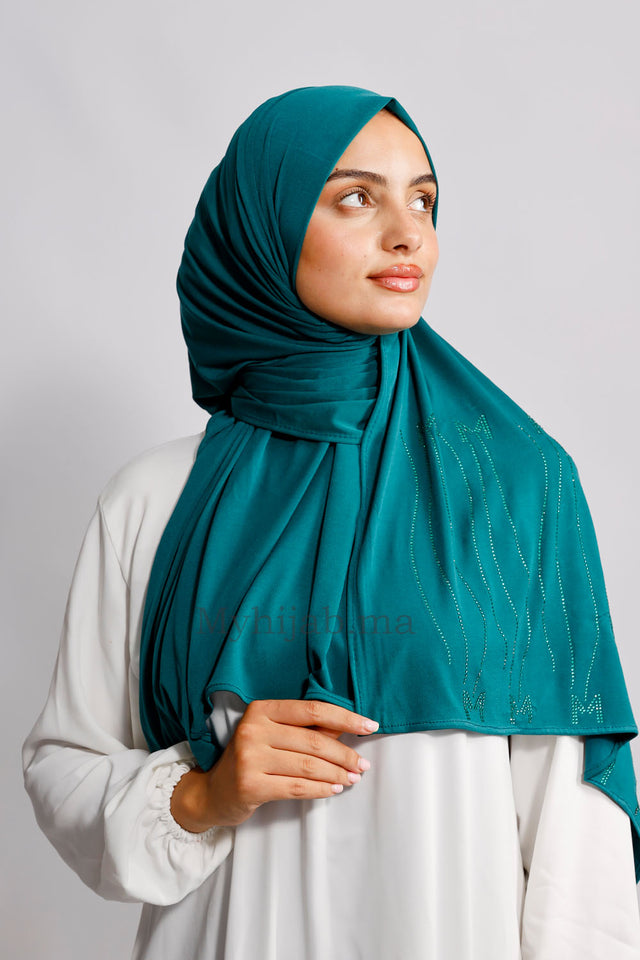 Jersey premium strass - Vert pétrole