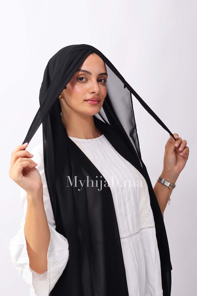 châle àvec trois bandes - Noir