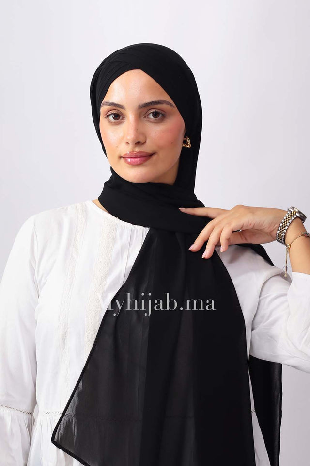 châle àvec trois bandes - Noir