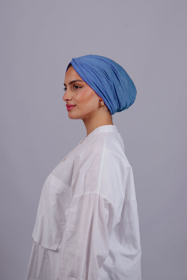 Turban Croisé Cotton - Bleu ciel foncé