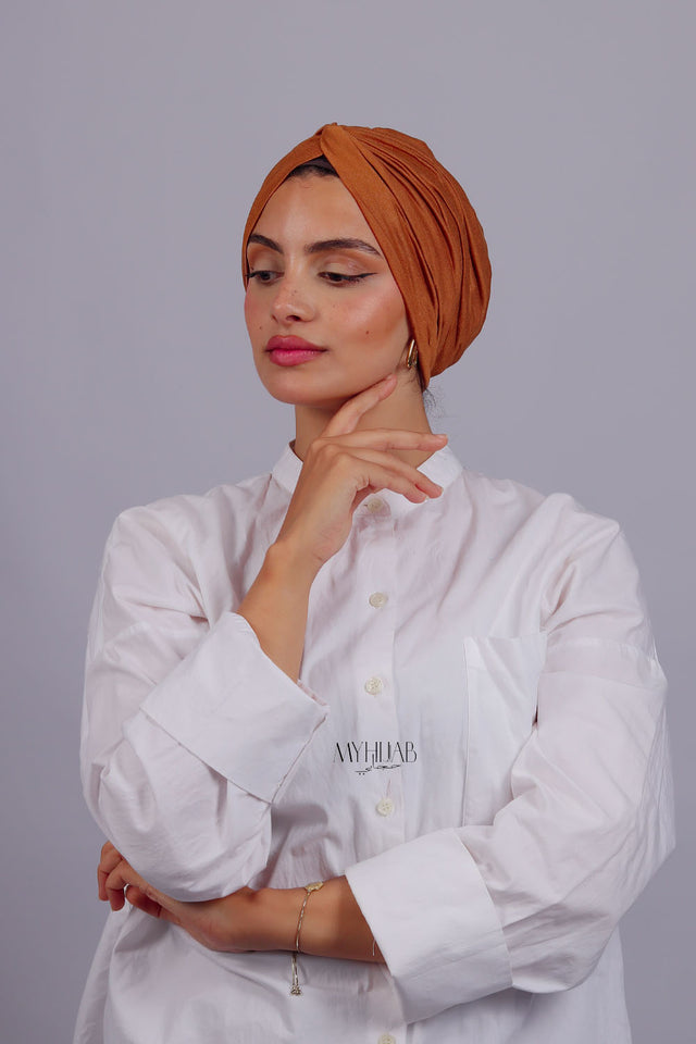 Turban Croisé Cotton - Orange brule