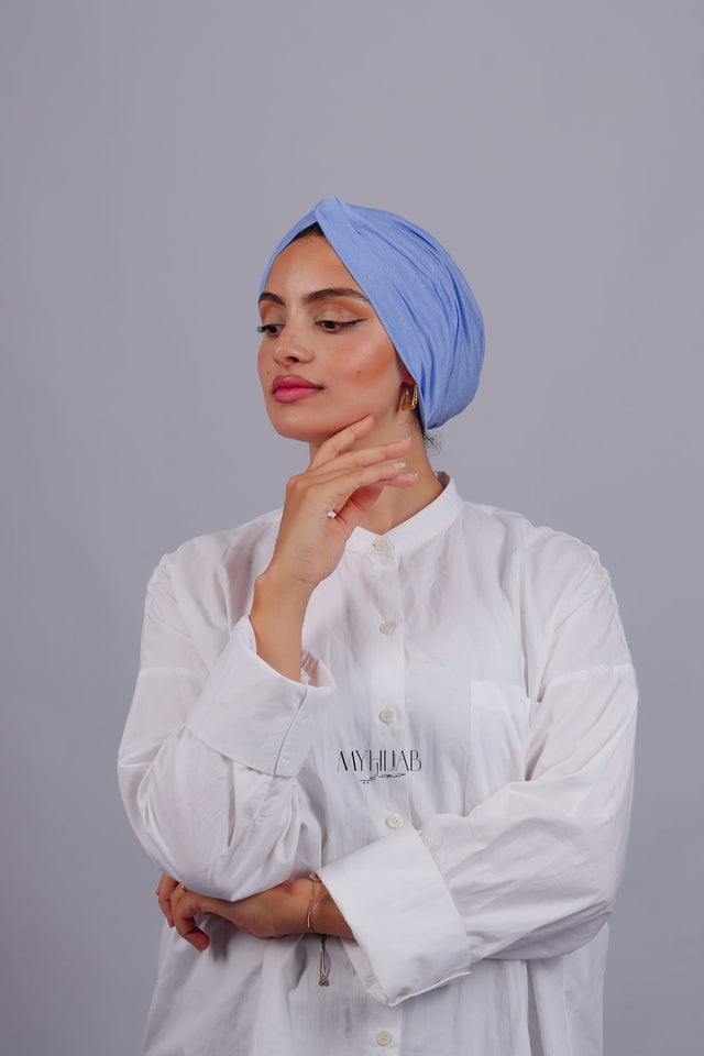 Turban Croisé Cotton - Bleu ciel