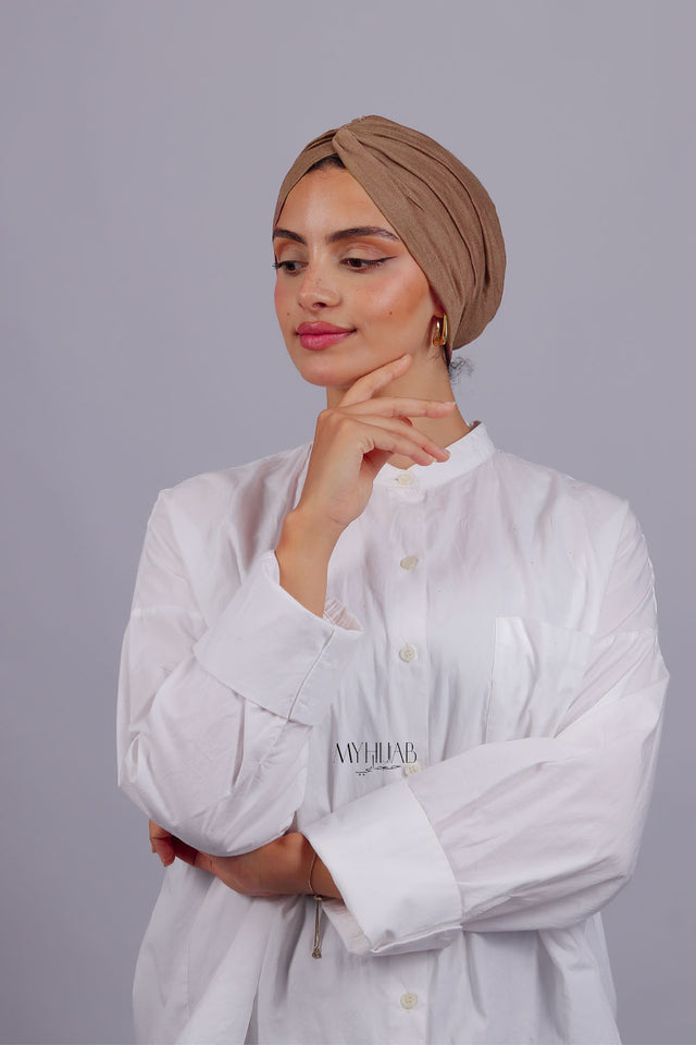 Turban Croisé Cotton - Marron pink fonce