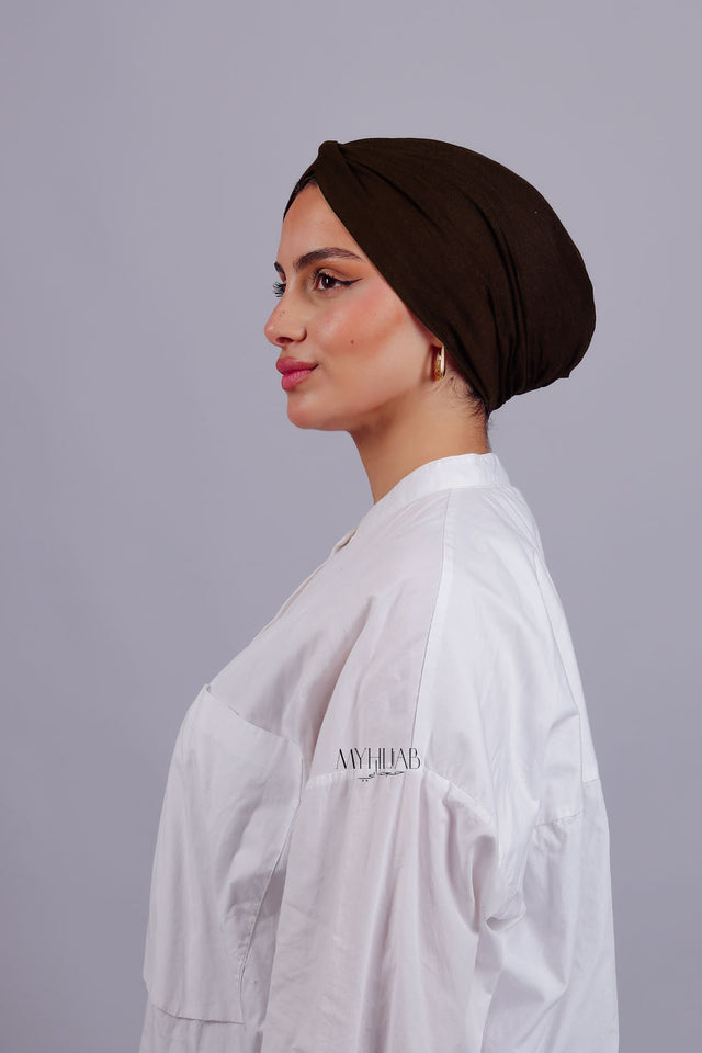 Turban Croisé Cotton - Marron fonce