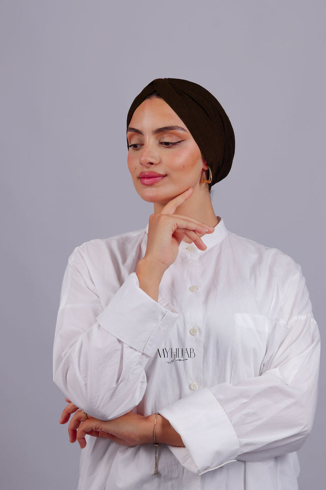 Turban Croisé Cotton - Marron fonce