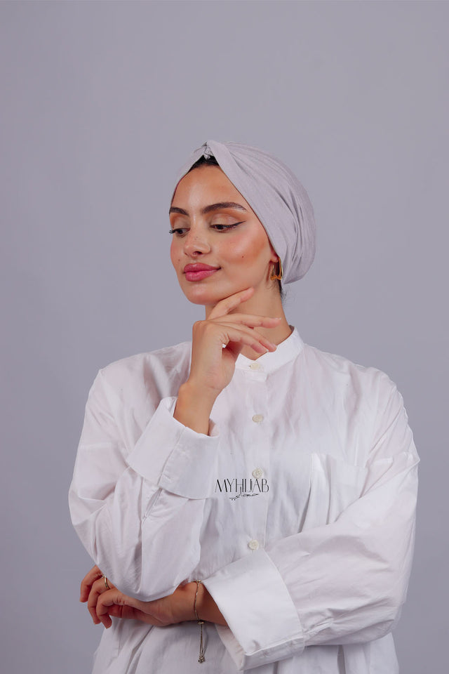 Turban Croisé Cotton - Mauve gris