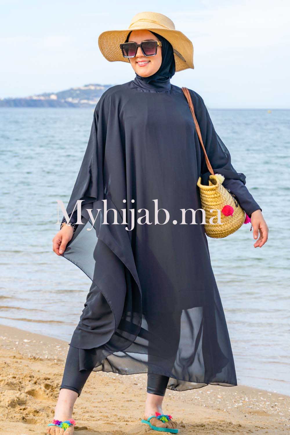 Costume Da Bagno Burkini Per Donne Muslim - 2 Pezzi, Poliestere, Con Cappuccio E Cerniera, Modesto E Comodo - Foto 9