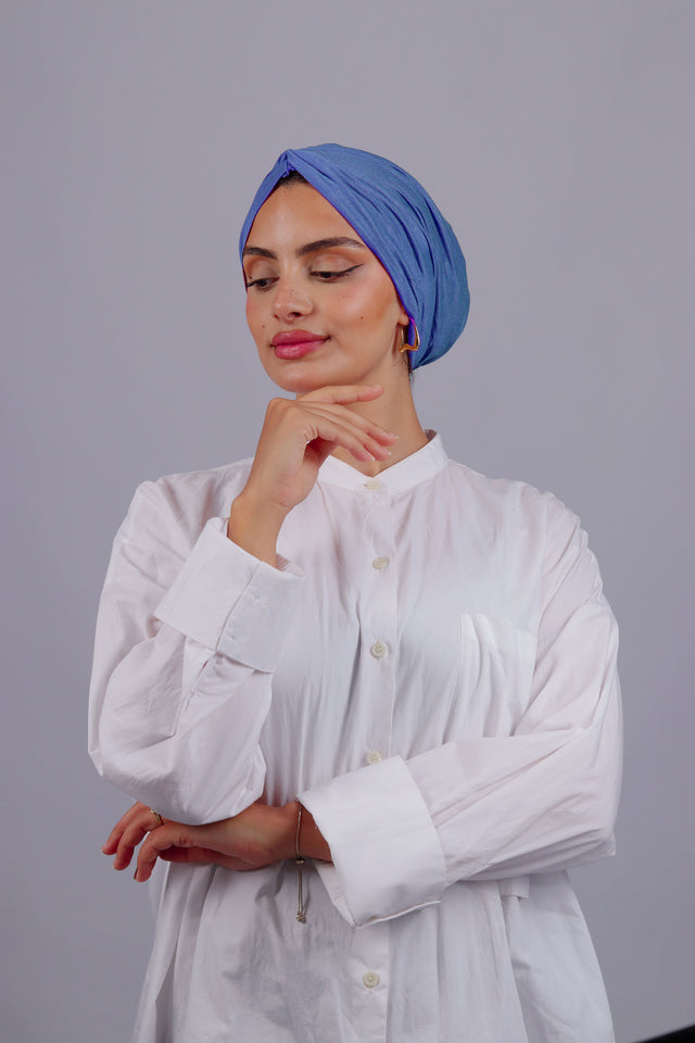 Turban Croisé Cotton - Bleu ciel foncé