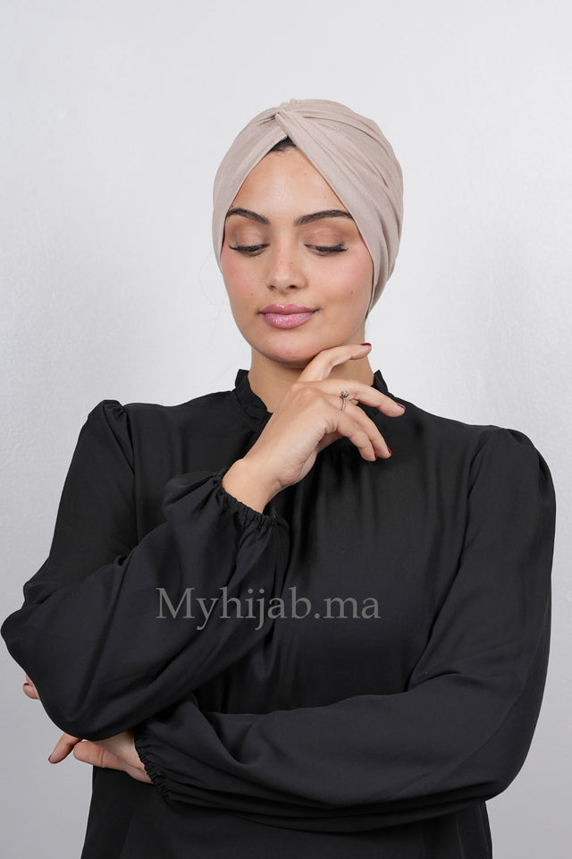 Turban Croisé Cotton - Beige noeud
