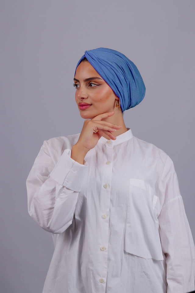Turban Croisé Cotton - Bleu ciel foncé