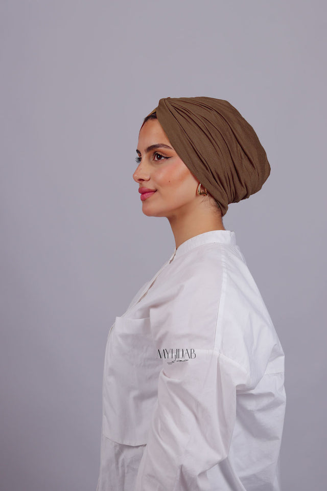 Turban Croisé Cotton - Marron clair
