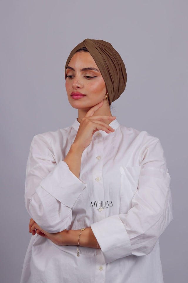 Turban Croisé Cotton - Marron clair