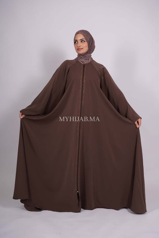 Abaya farasha strass - Marron