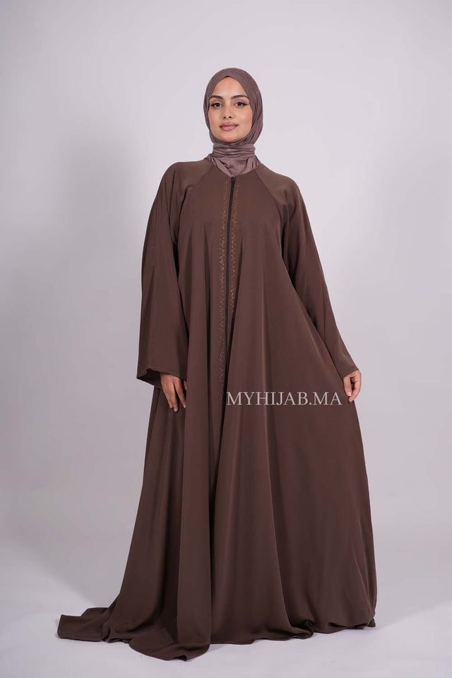 Abaya farasha strass - Marron