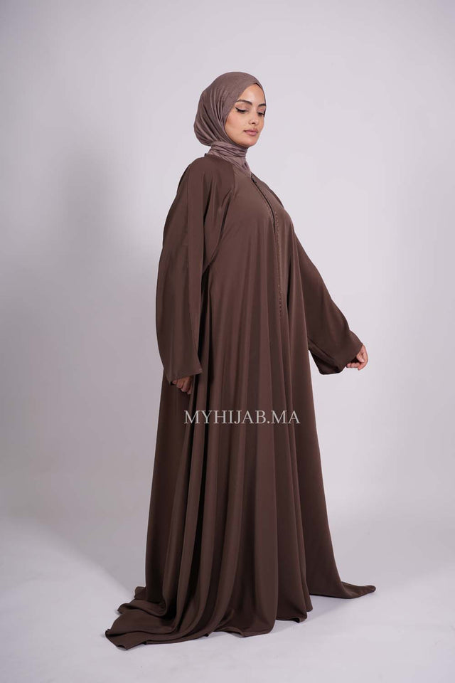 Abaya farasha strass - Marron