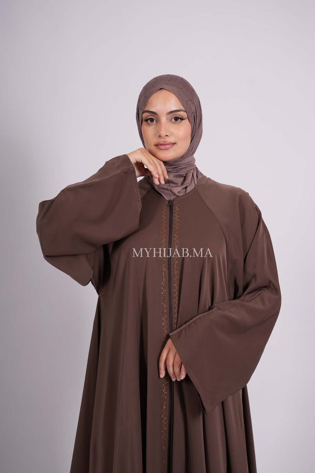 Abaya farasha strass - Marron