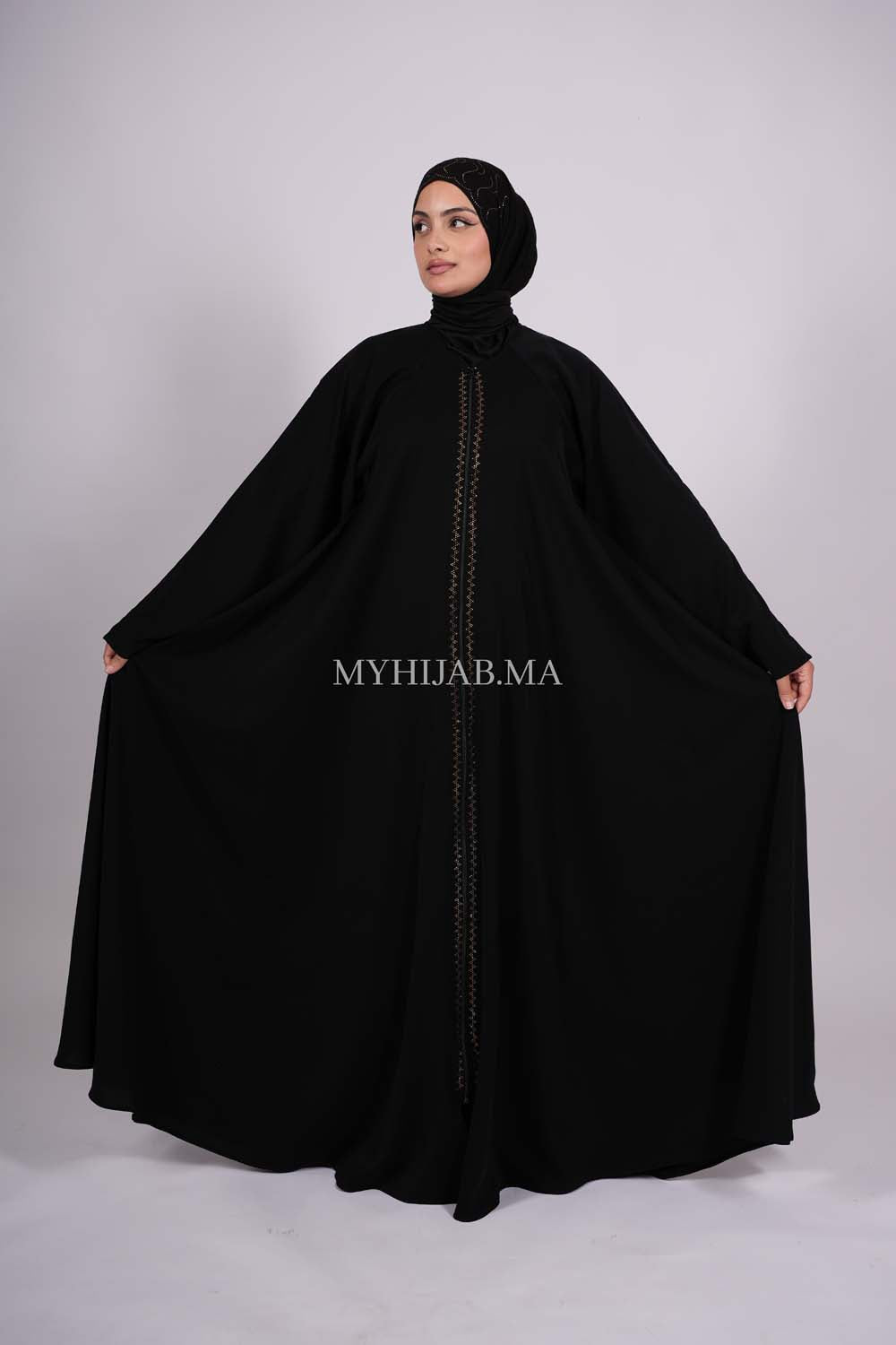 Abaya farasha strass - Noir doré