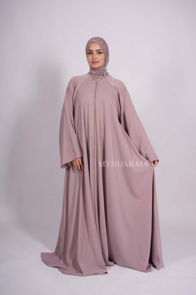 Abaya farasha strass - Beige pink