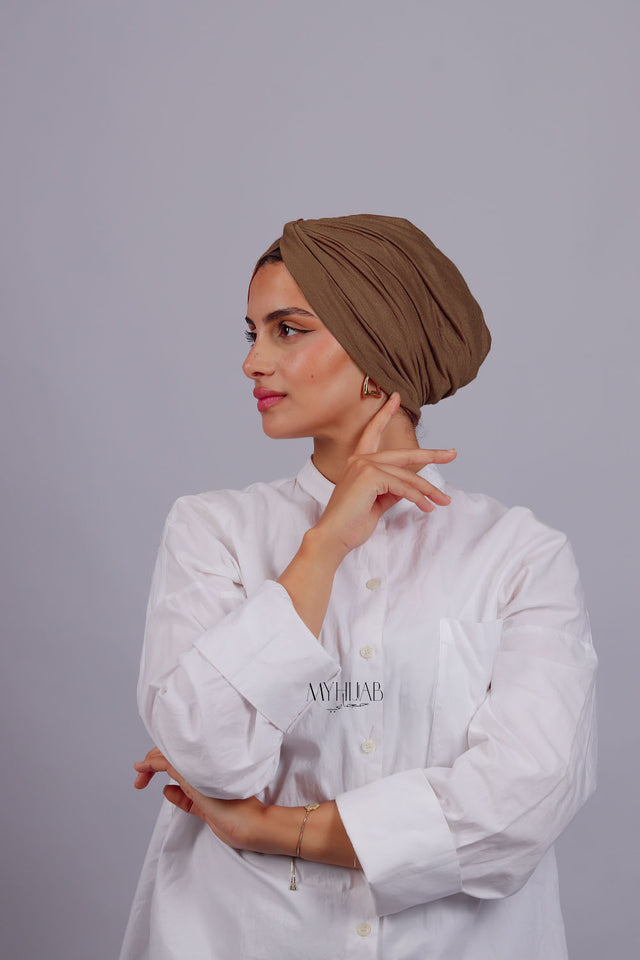 Turban Croisé Cotton - Marron clair