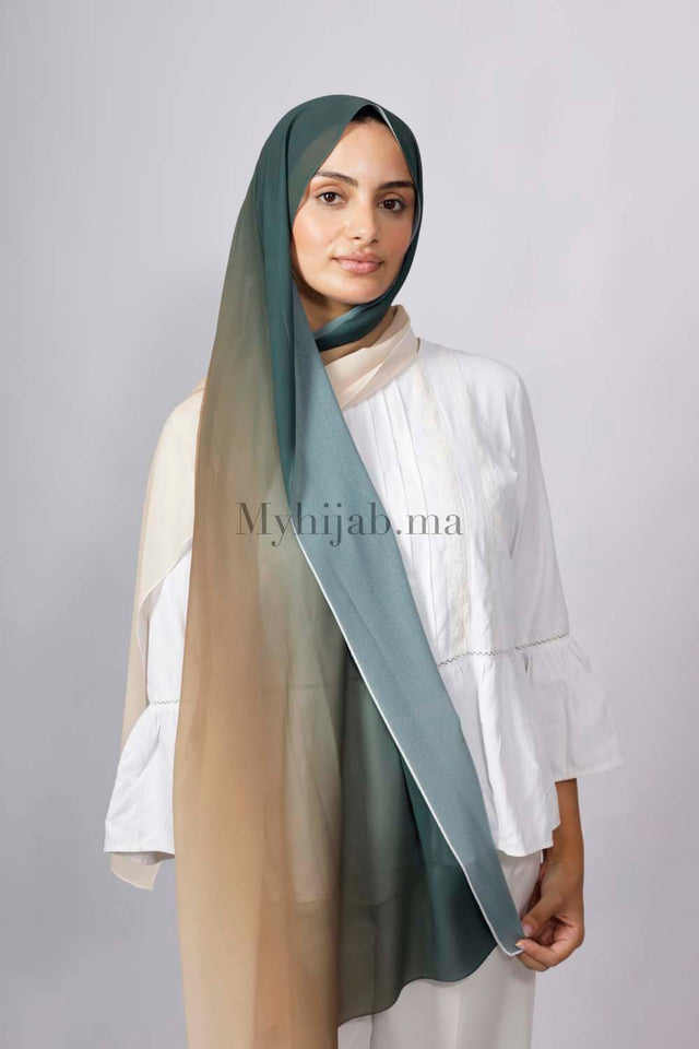 Chiffon Dégradé - Vert pétrole et beige