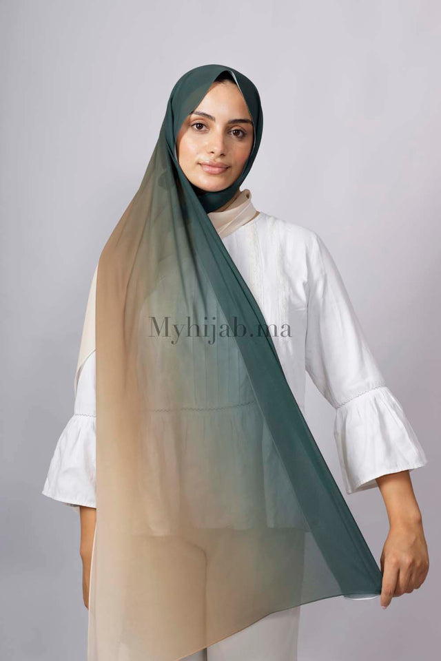 Chiffon Dégradé - Vert pétrole et beige