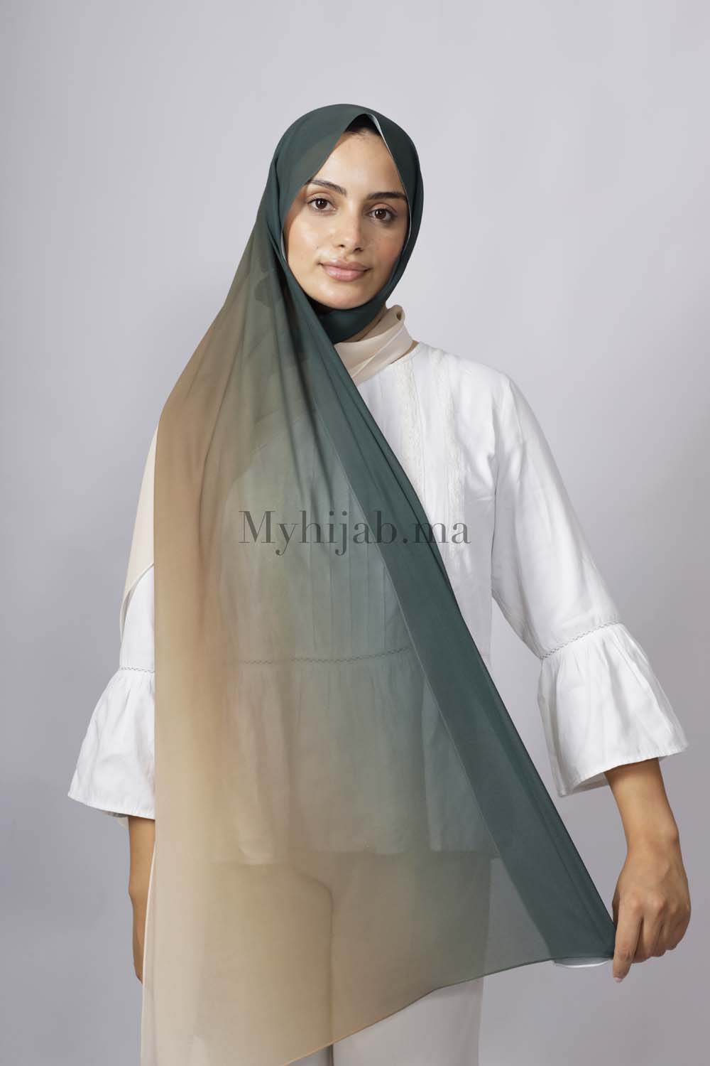 Chiffon Dégradé - Vert pétrole et beige