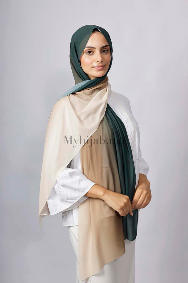 Chiffon Dégradé - Vert pétrole et beige
