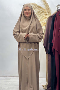 Abaya khimar large + chale ninja BEIGE NOEUD